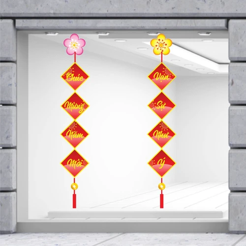 Combo Decal Trang Trí Tết Quý Mão Câu Đối Xuân