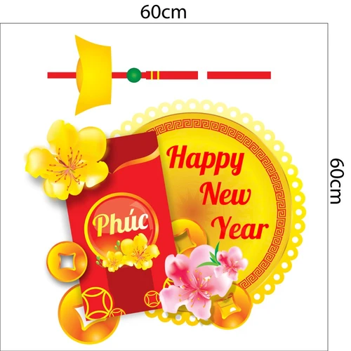 Decal Trang Trí Tết Quý Mão Lộc Treo May Mắn Happy New Year