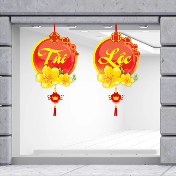 Decal Trang Trí Tết Quý Mão Lộc Treo Mai Vàng Tài Lộc