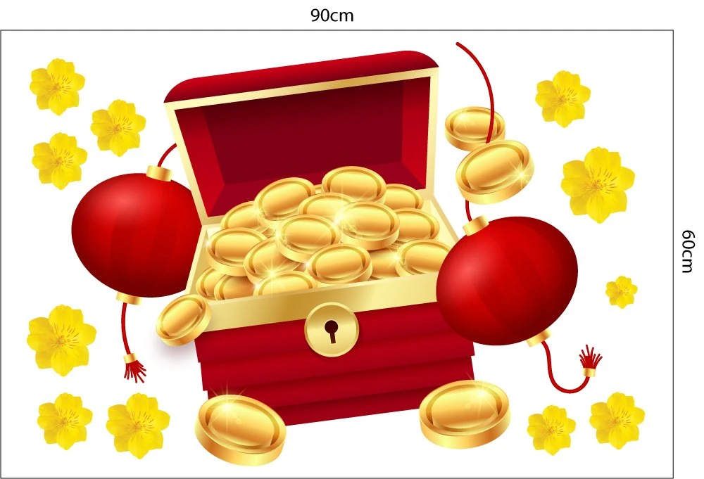 Decal Trang Trí Tết Quý Mão Rương Vàng Tài Lộc