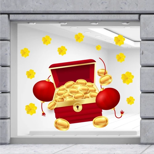 Decal Trang Trí Tết Quý Mão Rương Vàng Tài Lộc