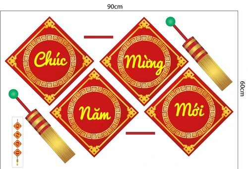 Decal Trang Trí Tết Quý Mão Liễn Chúc Mừng Năm Mới