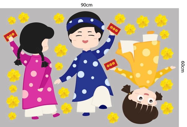 Decal Trang Trí Tết Quý Mão Bé Vui Chúc Tết