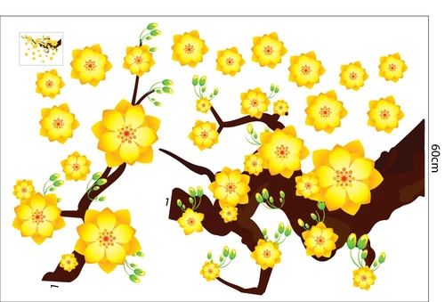 Decal Trang Trí Tết Quý Mão Mai Vàng Nở Rộ