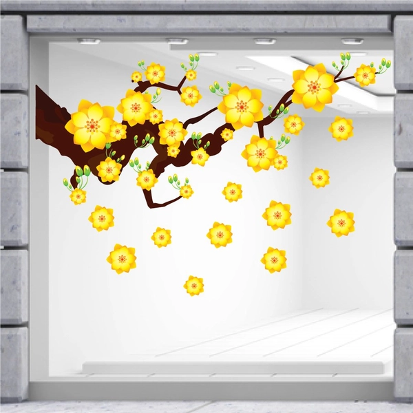 Decal Trang Trí Tết Ất Tỵ Mai Vàng Nở Rộ Mẫu 2