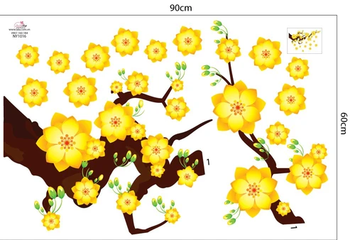 Decal Trang Trí Tết Quý Mão Mai Vàng Nở Rộ Mẫu 2