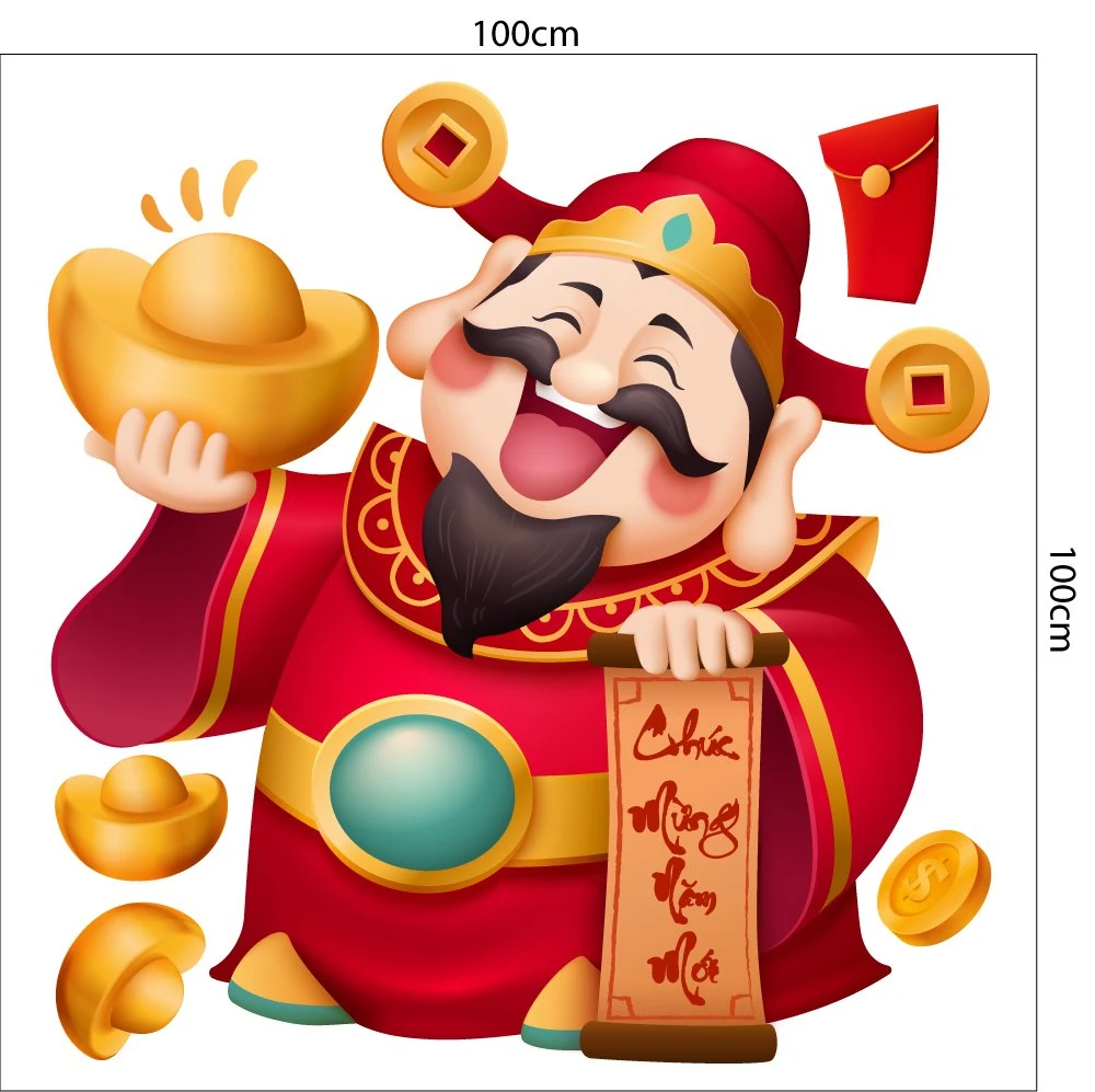 Combo Decal Trang Trí Tết Quý Mão Thần Tài Chúc Mừng Năm Mới