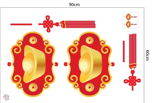 Decal Trang Trí Tết Quý Mão Lộc Treo Thỏi Vàng