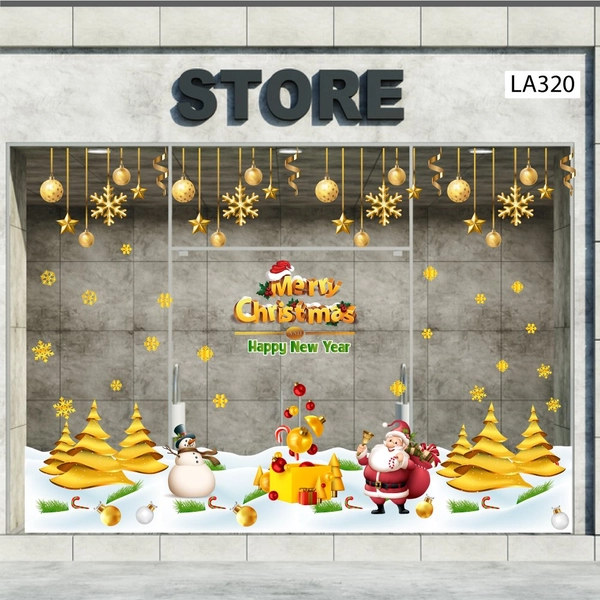 Combo Decal Trang Trí Noel Ông Già Noel Và Cây Thông Vàng