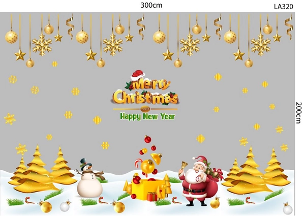 Combo Decal Trang Trí Noel Ông Già Noel Và Cây Thông Vàng