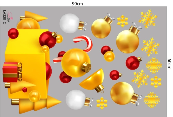 Combo Decal Trang Trí Noel Ông Già Noel Và Cây Thông Vàng