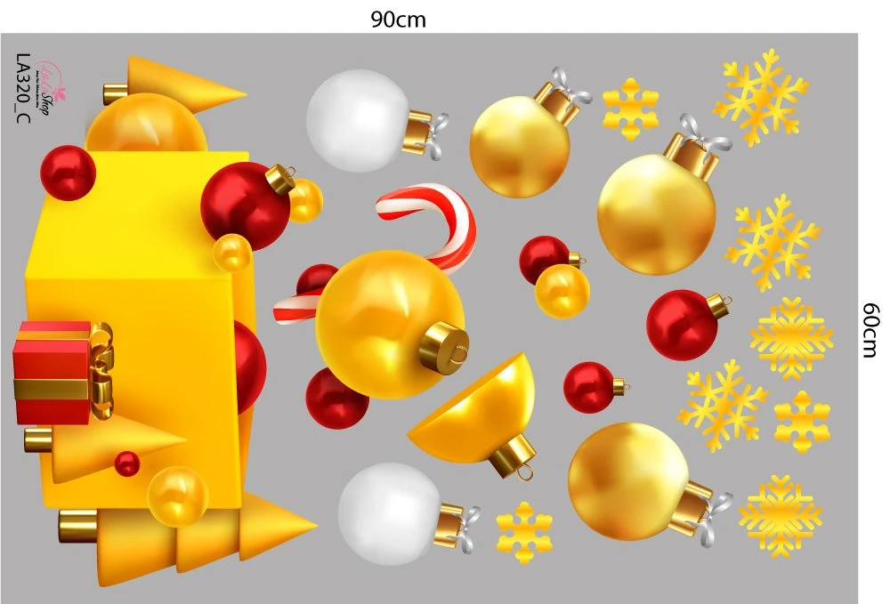 Combo Decal Trang Trí Noel Ông Già Noel Và Cây Thông Vàng