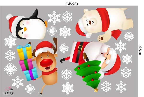 Combo Decal Trang Trí Noel Cây Thông Vàng Và Những Người Bạn