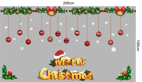Decal dán tường Combo Merry christmas và dây treo quả cầu Noel