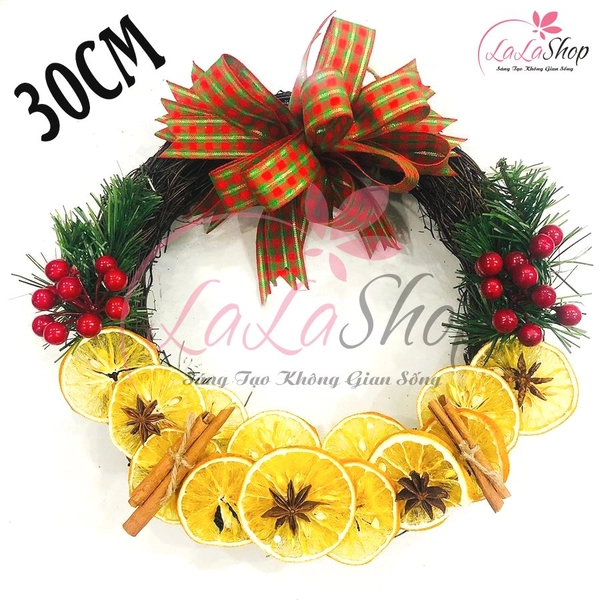 Vòng nguyệt quế phong cách châu âu tam sắc trang trí noel Tặng kèm đèn LED