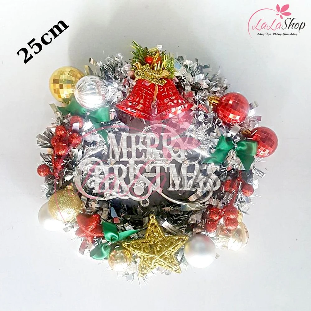 Vòng Nguyệt Quế Trang Trí Noel Kèm Chữ Merry Christmas 23 - 25cm