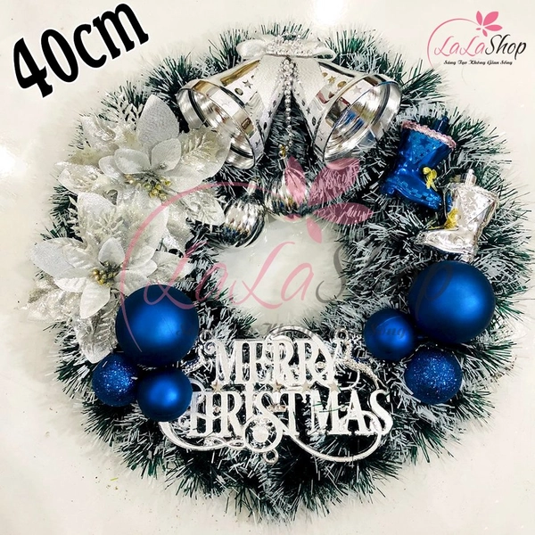 Vòng nguyệt quế ánh xanh 2 trang trí noel