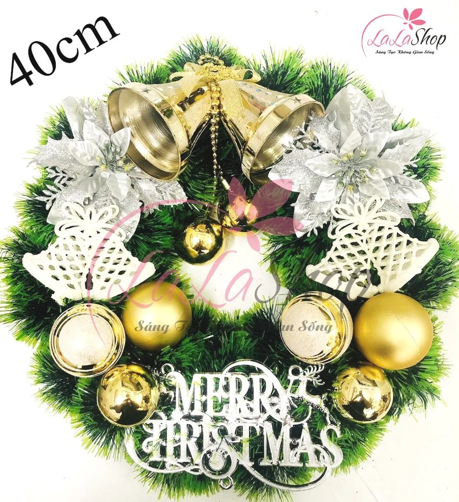 Vòng Nguyệt Quế Trang Trí Noel Chuông Vàng