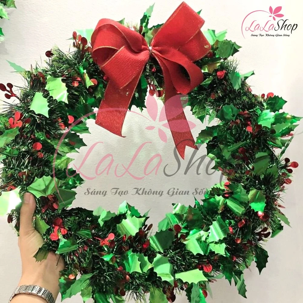 Vòng nguyệt quế lá thông trang trí - Xanh lá
