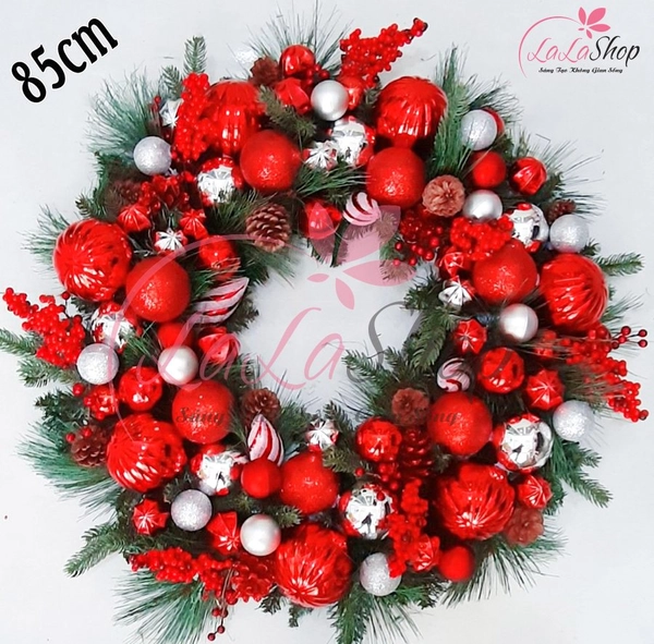 Vòng nguyệt quế sắc đỏ rực rỡ  85cm trang trí noel