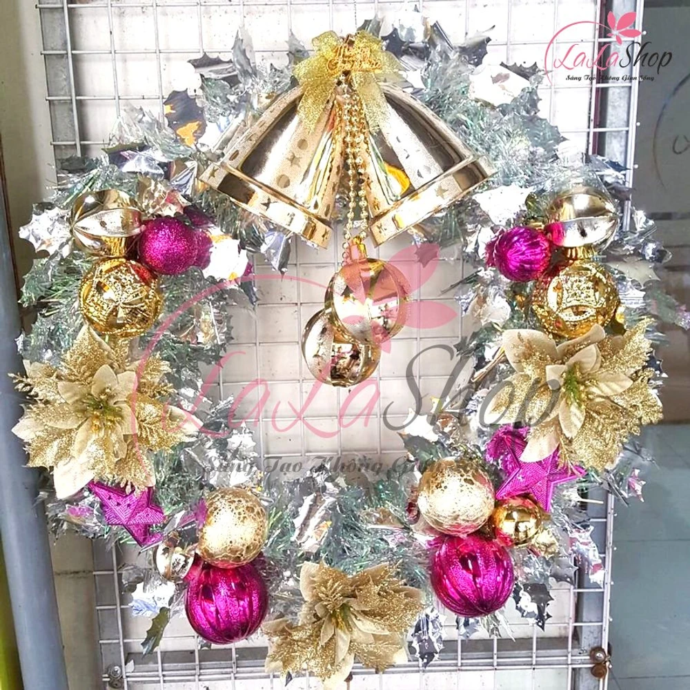 Vòng nguyệt quế trang trí noel bạc lấp lánh 40cm