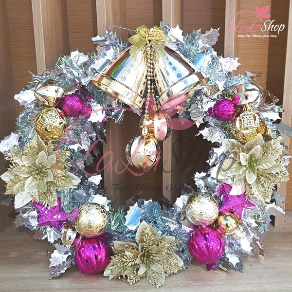 Vòng nguyệt quế trang trí noel bạc lấp lánh 40cm