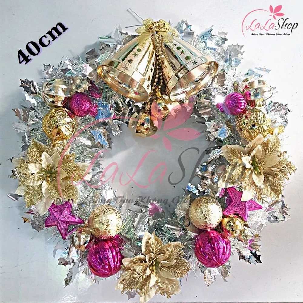 Vòng nguyệt quế trang trí noel bạc lấp lánh 40cm