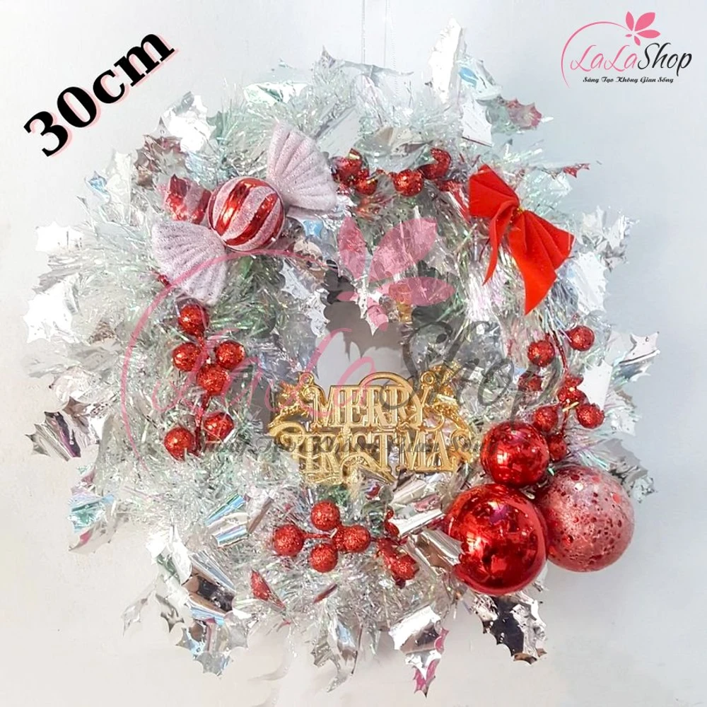Vòng Nguyệt Quế Trang Trí Noel Kèm Chữ Merry Christmas vàng 22 - 30cm