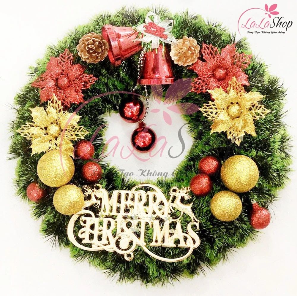 Vòng nguyệt quế trang trí noel chuong đỏ
