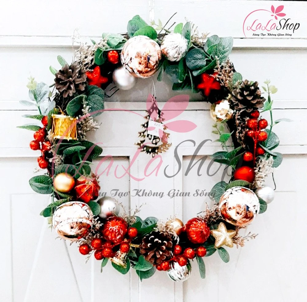 Vòng nguyệt quế trang trí noel kèm chữ Merry Christmas 20 - 35cm