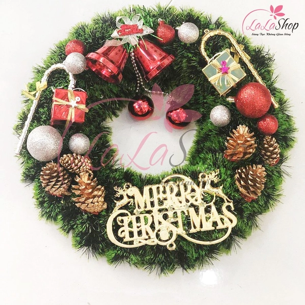 Vòng nguyệt quế trang trí noel hộp quà và que kẹo