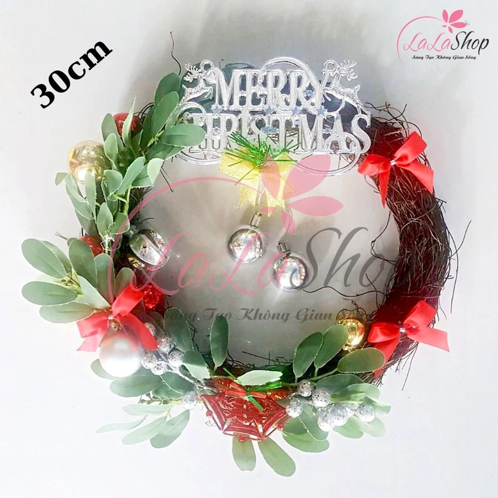 Vòng nguyệt quế trang trí noel kèm chữ Merry Christmas 21 - 30cm