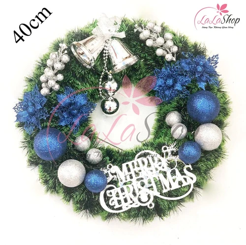 Vòng nguyệt quế trang trí noel merry christmas và chuông bạc