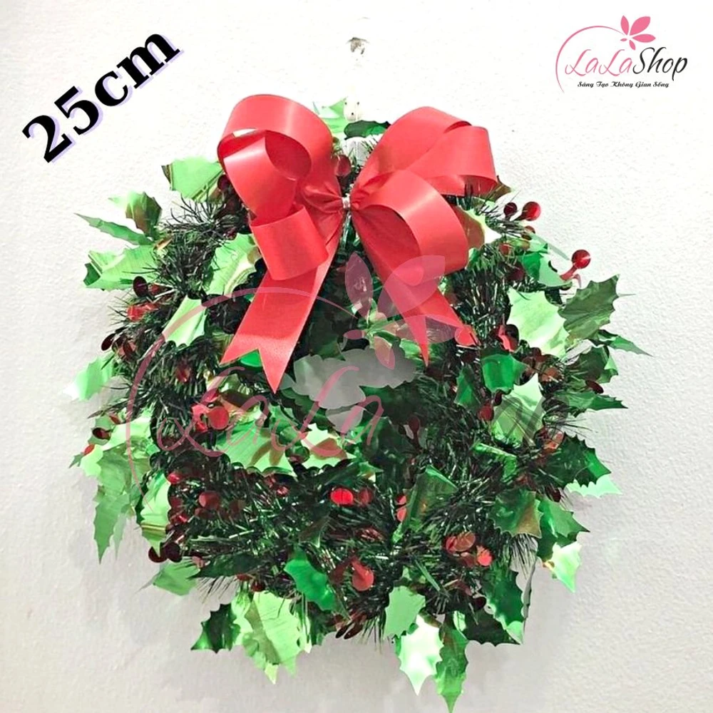 Vòng nguyệt quế xanh lá treo trang trí nhà cửa size 25cm