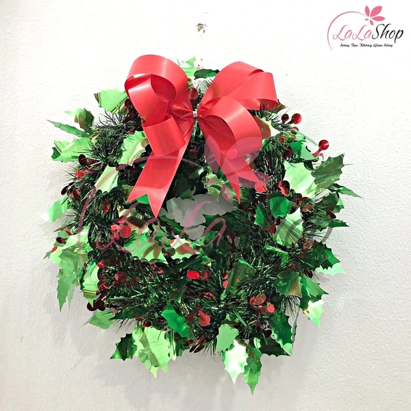 Vòng nguyệt quế xanh lá treo trang trí nhà cửa size 25cm