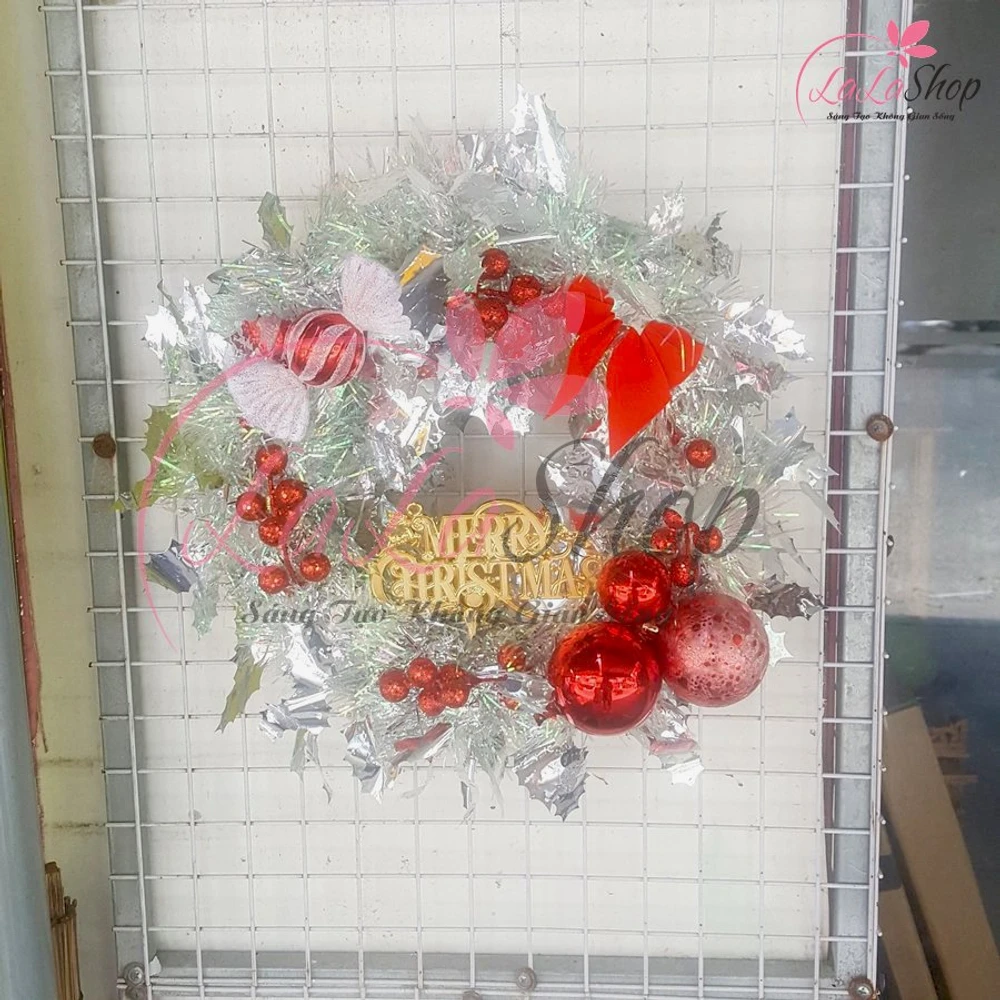 Vòng Nguyệt Quế Trang Trí Noel Kèm Chữ Merry Christmas vàng 22 - 30cm