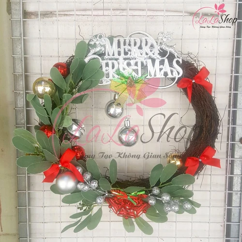 Vòng nguyệt quế trang trí noel kèm chữ Merry Christmas 21 - 30cm