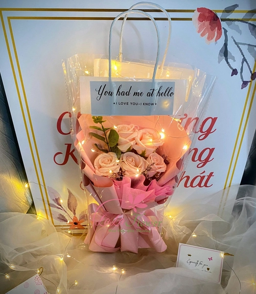 Túi 5 bông hoa hồng sáp thơm ngọt ngào - Kèm LED