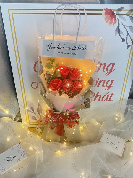 Túi 5 bông hoa hồng sáp thơm ngọt ngào - Kèm LED
