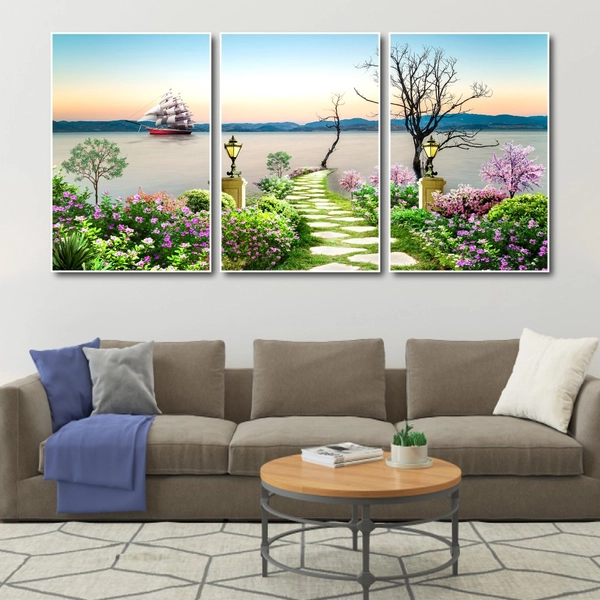 Tranh treo tường phong cảnh biển và hoa