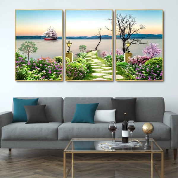 Tranh treo tường phong cảnh biển và hoa