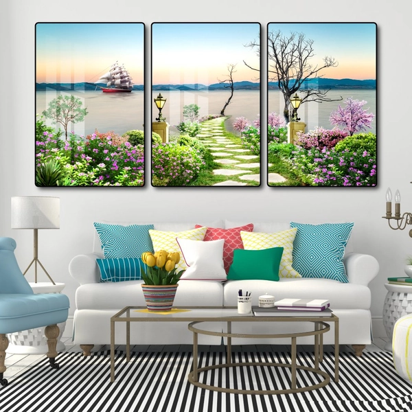 Tranh treo tường phong cảnh biển và hoa