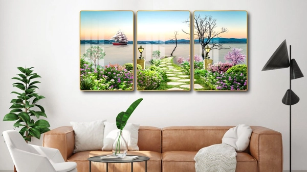 Tranh treo tường phong cảnh biển và hoa