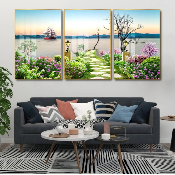 Tranh treo tường phong cảnh biển và hoa
