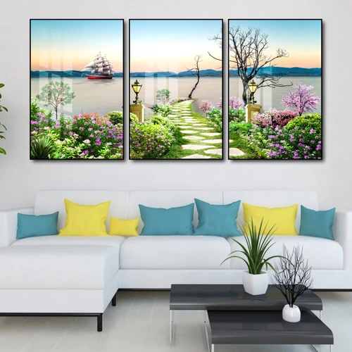 Tranh treo tường phong cảnh biển và hoa