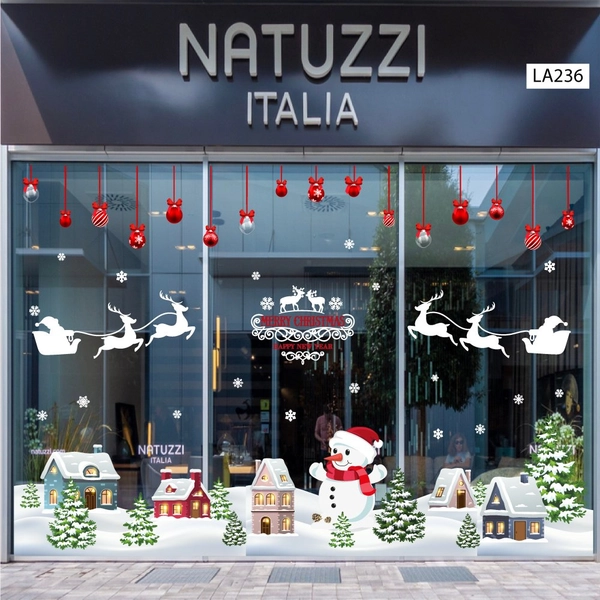 Combo Decal Trang Trí Noel Người Tuyết Và Thành Phố Tuyết Trắng