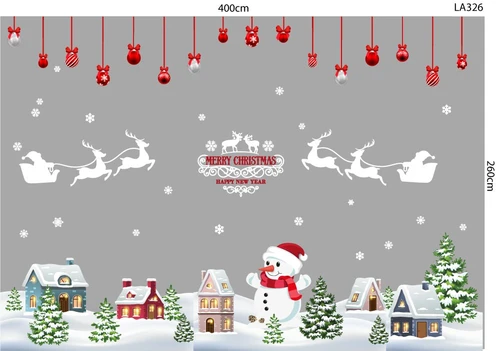 Combo Decal Trang Trí Noel Người Tuyết Và Thành Phố Tuyết Trắng