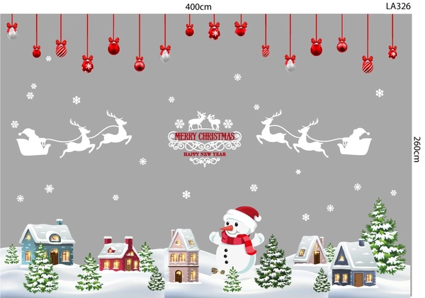 Combo Decal Trang Trí Noel Người Tuyết Và Thành Phố Tuyết Trắng