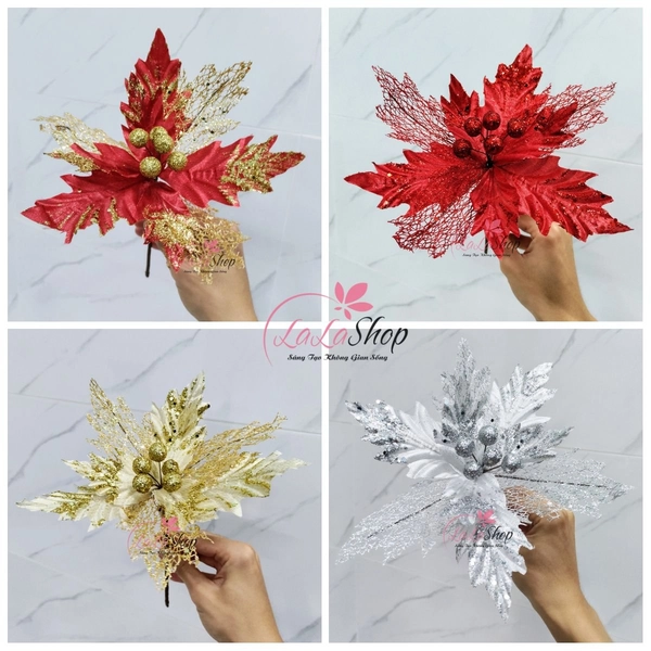 Hoa trạng nguyên phủ kim tuyến lấp lánh trang trí cây thông noel 