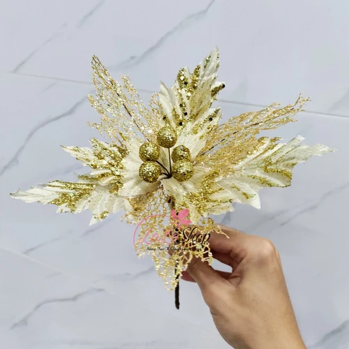 Hoa trạng nguyên phủ kim tuyến lấp lánh trang trí cây thông noel 